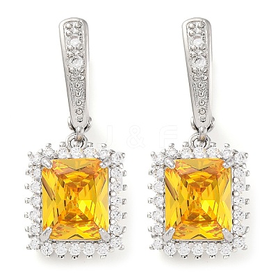 Brass Pave Cubic Zirconia Rectangle Hoop Earrings for Women EJEW-I304-29P-1