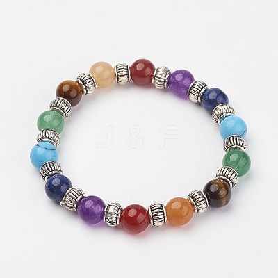 Natural & Synthetic Gemstone Beaded Stretch Bracelets X-BJEW-P065-02-1