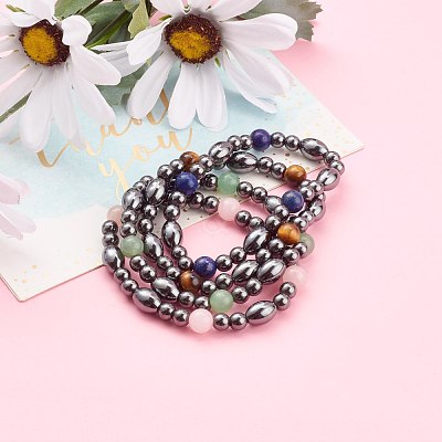Non-magnetic Synthetic Hematite Beads Stretch Bracelets BJEW-JB05925-1
