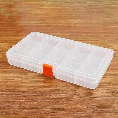 1Pc 15 Grids Transparent Rectangle Plastic Beads Storage Containers CON-DJ0001-44-1