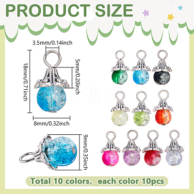 100Pcs 10 Colors Alloy Glass Pendants PALLOY-PH01831-1