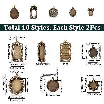 20Pcs 10 Styles Tibetan Style Zinc Alloy Pendant Cabochon Settings TIBEP-SC0003-50-1
