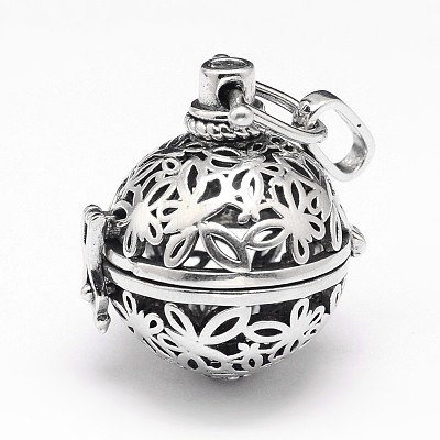 Rack Plating Brass Hollow Round with Butterfly Cage Pendants KK-M181-15AS-1