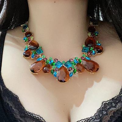 Alloy & Glass Teardrop Beaded Bib Necklaces for Women FS-WGD1103-01-1