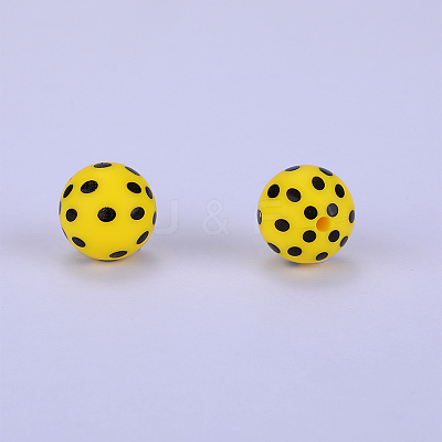 Printed Round with Polka Dots Pattern Silicone Focal Beads SI-JX0056A-154-1