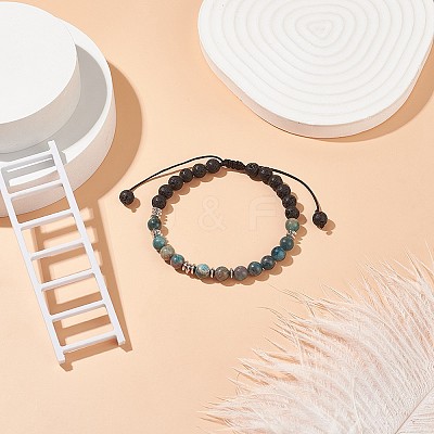 Natural Apatite & Lava Rock Braided Bead Bracelet BJEW-TA00188-04-1