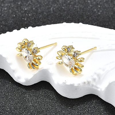 Brass Micro Pave Clear Cubic Zirconia Stud Earrings EJEW-H157-03G-02-1