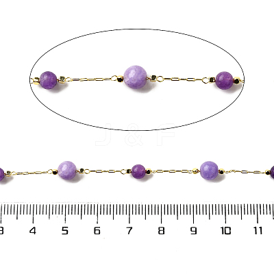 Handmade Natural Amethyst & Dyed White Jade Round Beaded Chains CHC-F020-01G-01-1