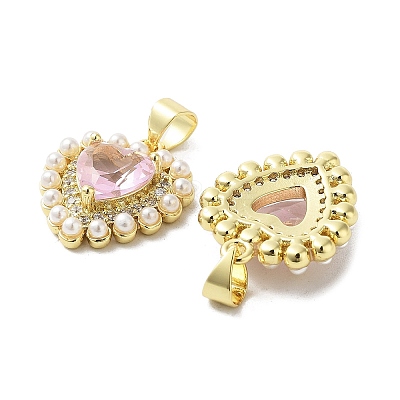 Rack Plating Heart Brass Micro Pave Cubic Zirconia Pendants X-KK-E102-29G-1
