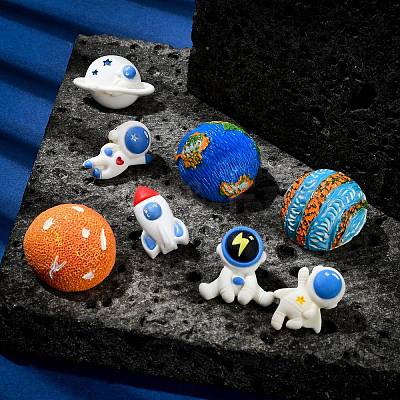 8Pcs 8 Styles Space Astronaut Theme Resin Lapel Pins for Backpack Clothes JEWB-CJ0003-49-1