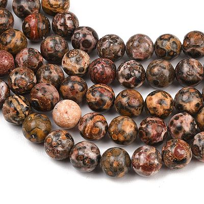 Natural Leopard Skin Jasper Round Bead Strands G-P072-45-10mm-1
