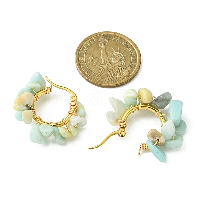 Natural Flower Amazonite Chips Braided Hoop Earrings EJEW-JE04940-09-1