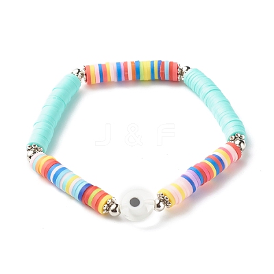 Handmade Polymer Clay Heishi Beads Stretch Bracelet BJEW-JB07372-03-1