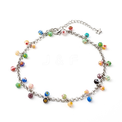 Millefiori Glass Charm Anklets AJEW-AN00441-1
