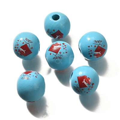 Valentine's Day Element Printed Wood Beads WOOD-R002-01-26-1