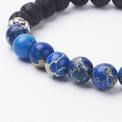 Natural Imperial Jasper(Dyed) & Lava Rock Stretch Bracelets BJEW-JB02755-1