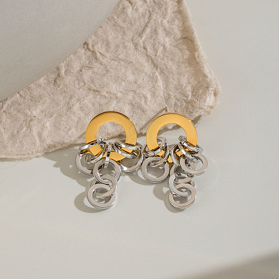 Two Tone 304 Stainless Steel Stud Dangle Earrings for Women DN8628-1