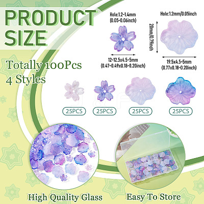 100Pcs 4 Styles Baking Paint Transparent Glass Bead Caps DGLA-TA0001-50-1
