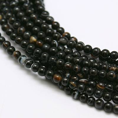 Natural Black Agate Bead Strands G-A130-3mm-K01-1