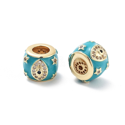 Eye & Star Pattern Rack Plating Brass Micro Pave Cubic Zirconia European Beads with Enamel KK-G512-01G-1