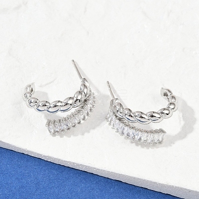 Twist Brass Micro Pave Cubic Zirconia Stud Earrings EJEW-M082-16P-02-1