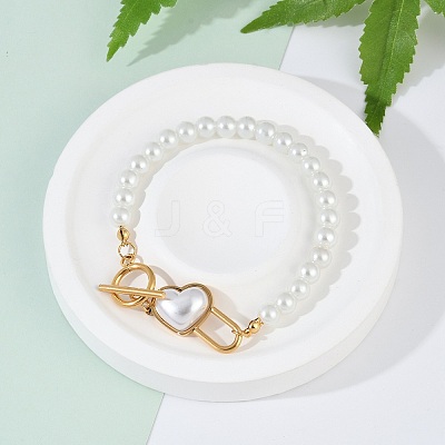 Heart 304 Stainless Steel Beaded Bracelets BJEW-L610-21G-01-1
