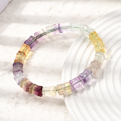 Natural Rainbow Fluorite Bamboo Stick Beaded Stretch Bracelets for Women GG-CBA3F02-03-1