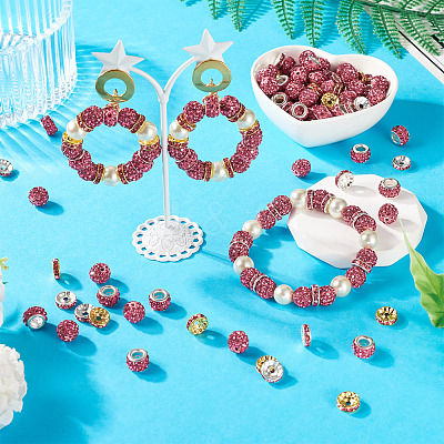 120Pcs 4 Styles Flat Round Iron Rhinestone Spacer Beads FIND-TA0005-68-1