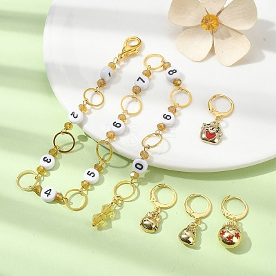 5Pcs Cat Number Knitting Row Counter Chains & Locking Stitch Markers Kits HJEW-JM01561-1