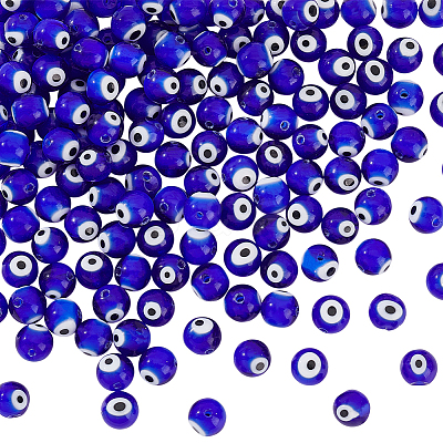 3 Strands Handmade Evil Eye Lampwork Round Bead Strands LAMP-HY0001-13A-1