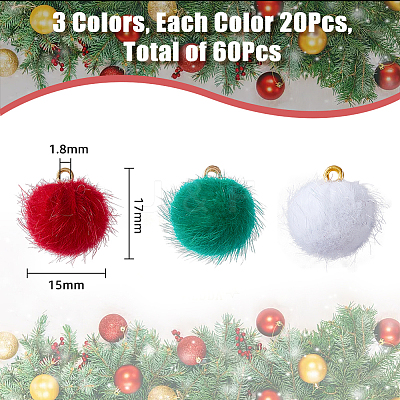 60Pcs 3 Colors Faux Mink Fur Covered Pendants DIY-FH0005-67-1