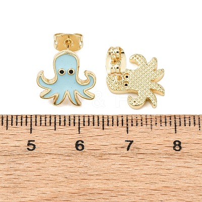 Brass Enamel Stud Earrings EJEW-B152-01G-01-1