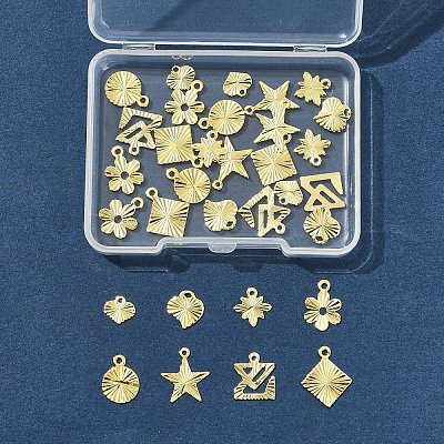 32Pcs 8 Styles Rack Plating Brass Charms KK-FS0001-53-1