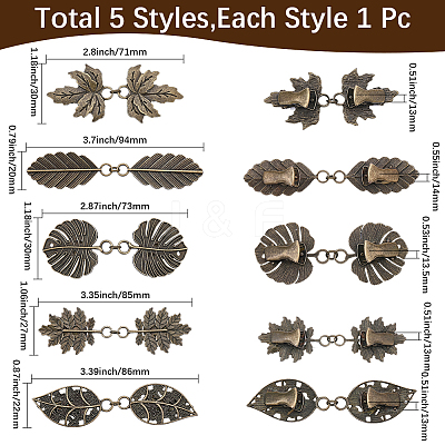 5Pcs 5 Styles Alloy Cardigan Clips AJEW-SC0004-38AB-1