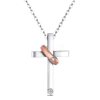 Stainless Steel Cross with Word Cover me with Love Pendant Necklace JN1130B-1