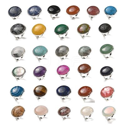 Natural & Synthetic Gemstone Round Adjustable Rings RJEW-K371-09S-1