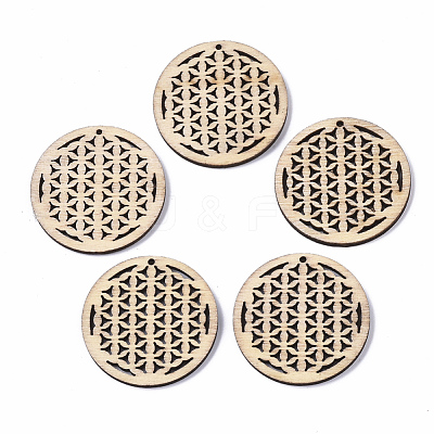 Undyed Natural Wooden Pendant X-WOOD-T028-17-1