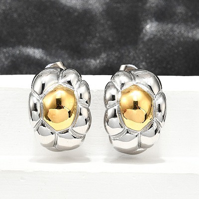 304 Stainless Steel Two-tone Stud Earrings for Women EJEW-R023-01GP-06-1