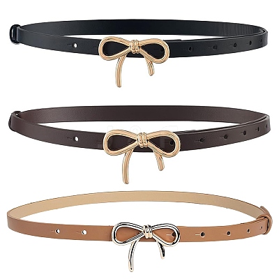 3Pcs 3 Colors Alloy Bowknot PU Leather Chain Belts for Women AJEW-CL0001-14A-1