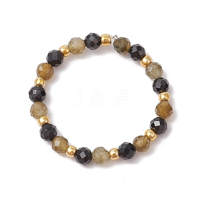 Natural Labradorite Beaded Stretch Rings RJEW-JR00867-07-1