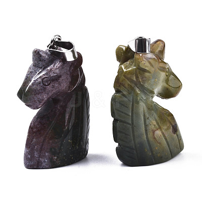 Carved Natural Indian Agate Pendants G-N0327-002B-1