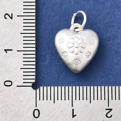 Fine Silver Heart with Flower Pattern Charms STER-A048-21MS-1