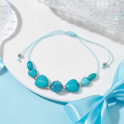 Heart Synthetic Turquoise Braided Bead Bracelets BJEW-JB09822-1