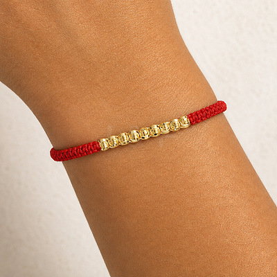 Adjustable Brass Corrugated Round Braided Bead Bracelets for Men Women UH2717-1-1