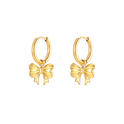 304 Stainless Steel Bowknot Dangle Earrings UM1027-1-1