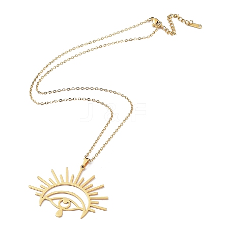 201 Stainless Steel Sun with Eye Pendant Necklace with Cable Chains NJEW-Q317-02G-1