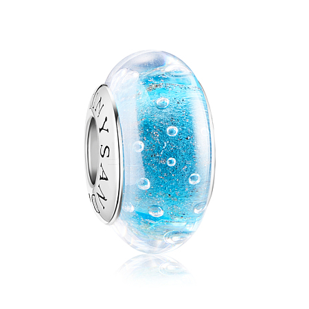 TINYSAND Rhodium Plated 925 Sterling Silver Sky Blue Cystal Love Bead with Bubbles TS-C-250-1