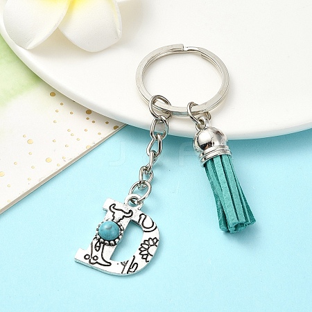 Alloy with Resin Imitation Synthetic Turquoise Keychain KEYC-YW00087-04-1
