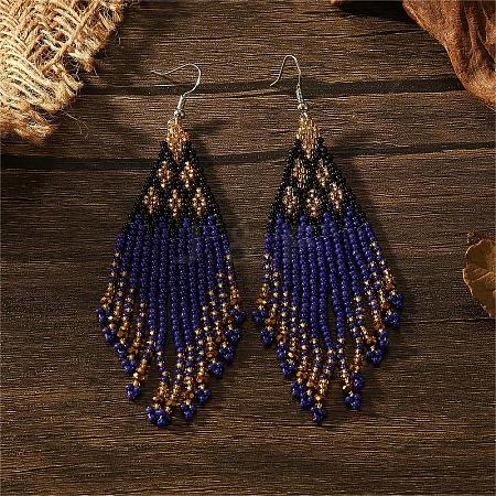 Bohemian Style Geometric Glass Seed Bead Handmade Tassel Dangle Earrings for Women RE9074-3-1