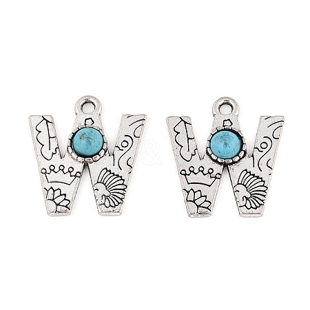 Synthetic Turquoise & Alloy Pendants PALLOY-H146-01AS-W-1